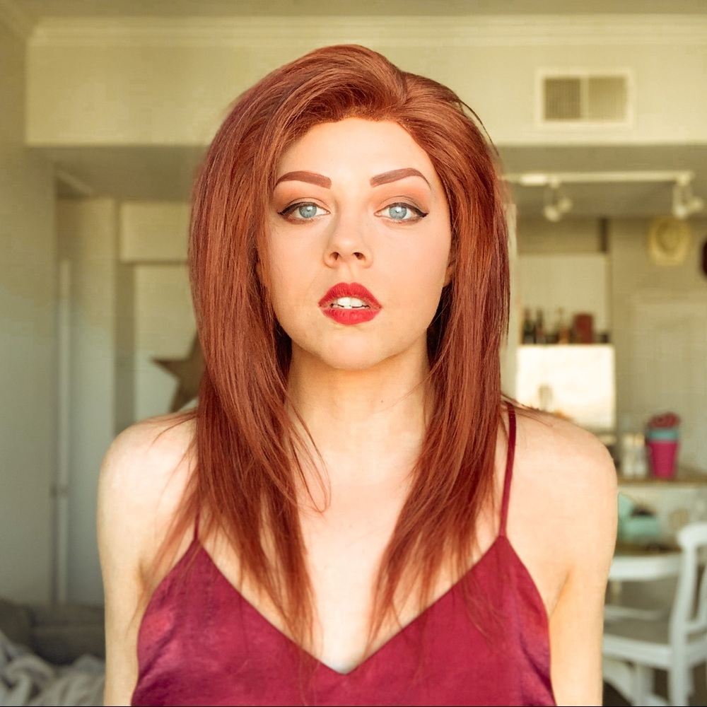 16” Front Lace Human Hair Wig Red